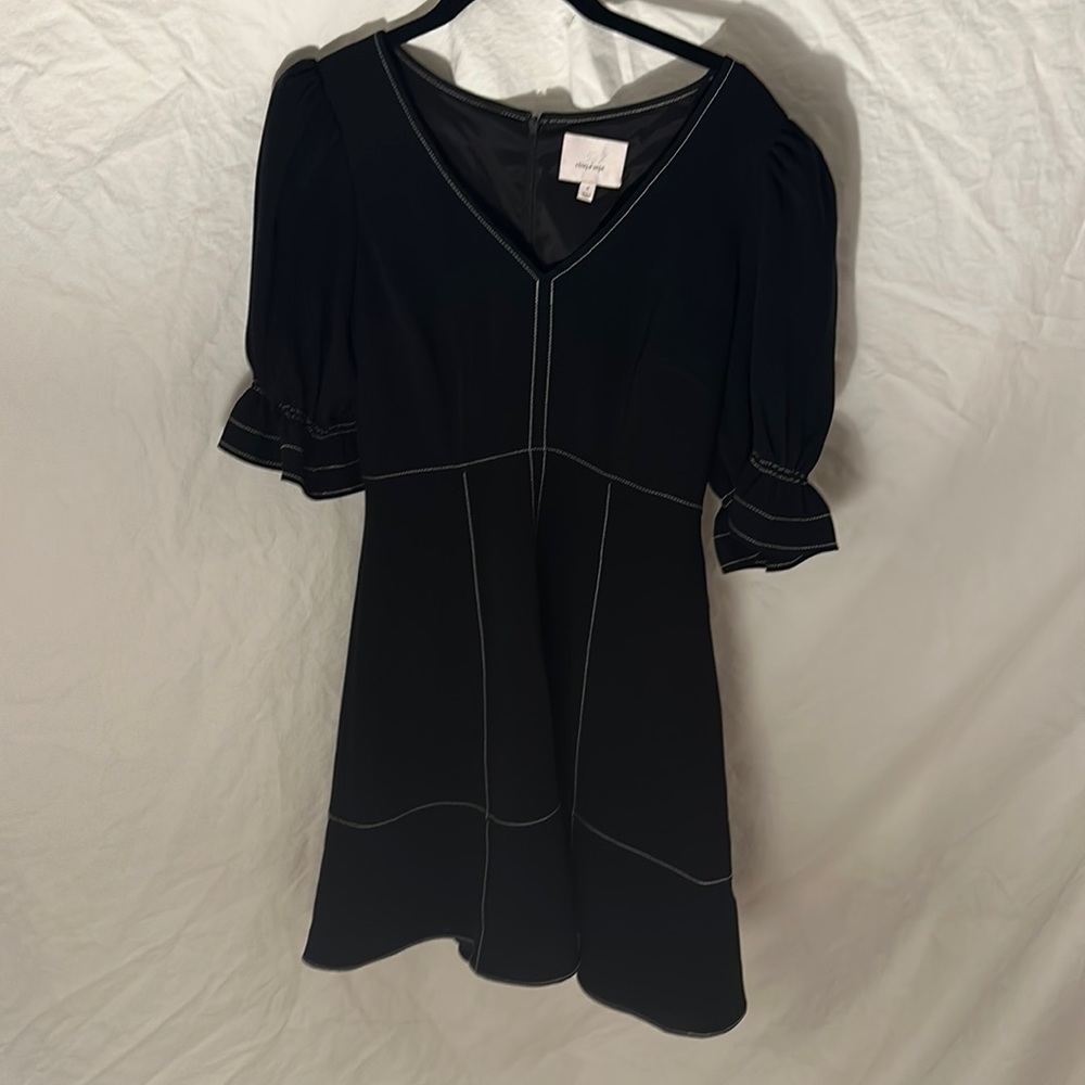 5á7 cinq á sept black with white topstitching dress